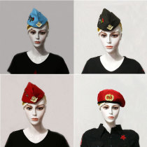 2018 New sailor dance hat Russian military cap square dance spire boat cap red grid beret