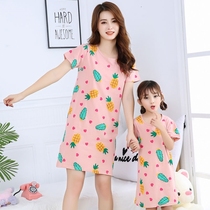 Mother and daughter parent-child nightgown summer cotton suspender girl pajamas thin fairy girl baby Summer mother and child