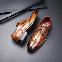 Barber Mens Shoes Casual Leather Shoes Pointed Toe British Style Trend Business Formal Soft Sole Brogue Leather Shoes Male