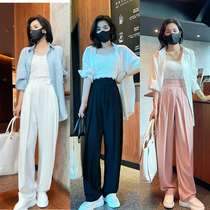 (high waist custom wide leg pants) Korean version with high waist pressure pleats wide leg pants