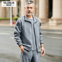 Middle-aged sports suit male autumn dad outfit three-piece large size middle-aged sportswear leisure suit Male spring and autumn