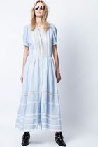 Brand Discount-Z$V blue pastoral plain womens split-grid shirt large skirt