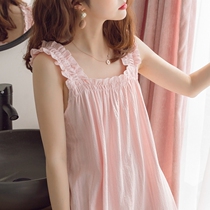 Very fairy suspender night dress female 2021 new summer pure cotton thin cute sexy summer can wear pajamas outside