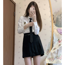 (Tokyo twentlett) Original shirt badges embroidered tip-collar blouse leather biplered dress bulletproof sweetheart