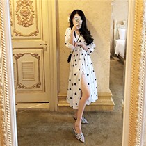 SANDRO MOSCOLONI new seven-point sleeve French retro dress temperament slim wave point chiffon dress