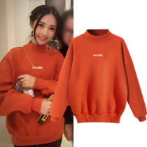  2020 new sweater women loose large size pullover half high collar top womens autumn autumn velvet thickened orange outside