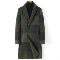 Autumn and winter double-sided cashmere coat mens young long slim thick double-breasted plaid wool coat men