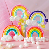 (10pcs 50pcs)Clouds stars rainbow birthday cake decoration ornaments Candy color clay plug-in plug-in