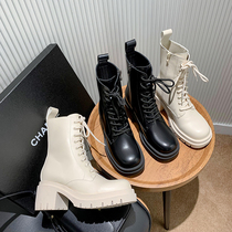 Thick bottom Martin boots Women Inn Wind 2021 Autumn Winter new coarse heel Lean Lace Short Boots High Heel Side Zipper Boots