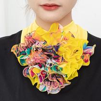 Variable pullover small scarf female spring summer and autumn collar flower fashion Korean fake collar flower decoration sunscreen collar headscarf