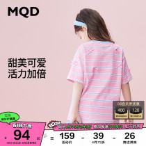 MQD Child Clothing Girl Short Sleeve T-shirt 2022 Summer New 100 Hitch Striped Comfort Korean Version Breathable Children T-Shirt Tide