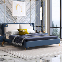 BSYL light lavish genuine leather bed minimalist modern small family type storage bed 1 8 m 1 5 Nordic double bed wedding bed