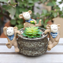 Micro-landscape Looking up at the sky Animal fleshy resin flower pot decoration hanging climbing cylinder Cute flower pet gardening collocation