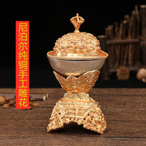 Nepal Imports Pure Copper-Cure Gold Artisanal Carved Flower Toballer Crammer Dunk Top of Garba Bowl for Wine Glass Miller