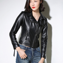 Autumn Winter New Genuine Leather Clothing Lady Short style Locomotive Sheep Leather Outer Set Henning Overturning 100 lap leather jacket