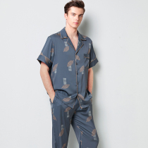 Bimini mens trousers short sleeve two-piece handsome two-piece pajamas suit silk loose comfortable home wear summer