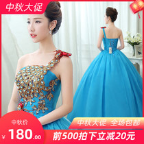 Solo color evening dress 2020 new stage performance dress puffy skirt long Korean stage costume