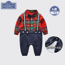 Baby one-piece spring and autumn thin out clothes Full moon male baby autumn clothes 100 days gentleman clothes year-old dress tide