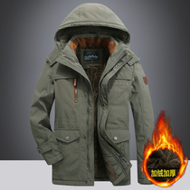 Winter cotton-padded mens mid-length plus velvet thickened lamb velvet padded mens cotton-padded jacket high-end middle-aged mens coat