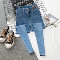 Jeans Women in spring 2022 Korean version 100 hitch a new double button slim fit with high waist and slim foot long pants tide