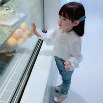 2021 girls spring and autumn dress new children stand collar chiffon long sleeve shirt female baby thin base shirt shirt