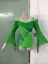 Diamond new round neck trumpet sleeve adult modern dance waltz long sleeve dance clothes friendship dance practice uniform