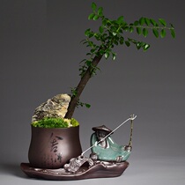 China Wind Purple Sand Flower Pot creative Portfolio Bonsai Wen Bamboo Potted Living Room Desktop Zen Petty Monk Pendulum Pieces