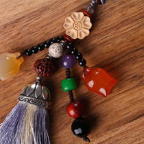  High-end agate chalcedony keychain men and women creative Bodhi car key pendant lucky personality bag pendant