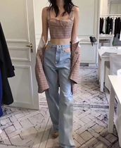 21 Spring and summer new MM6 high waist wide leg pants loose slim straight tube daddy pants denim trousers women