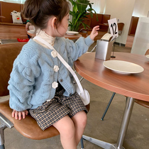 Girl Flowers Sweater Sweatshirt 2021 Autumn Winter Han Edition Childrens Baby Thickened Soft Warm Round Collar Knit Jacket