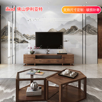Landscape style modern living room TV background wall ceramic tile custom marble microcrystalline Ink ink large board film and television Wall