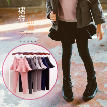 Girls plus velvet culottes autumn and winter clothes 2021 new middle and large children thick Korean version of fake two long pants childrens leggings