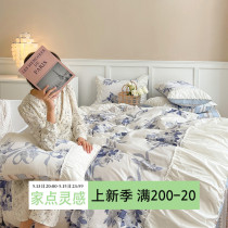 Style Small Romantic Retro Printed Full Cotton Four Pieces 100 Pure Cotton Linen Lace Princess Wind Bed Accessories