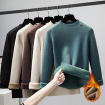 Plus velvet thickened sweater womens pullover in autumn and winter with mink one velvet warm semi-high collar base knitted top tide tide