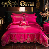 High-end European wedding bedding ten sets of wedding bedding four sets of Rose red embroidery festive quilt cover