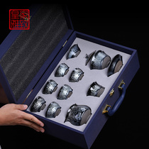 Original mine oil drops Jianzhan set pure handmade Jianyang iron tire Cup Cup home 6 people kung fu tea set gift box