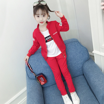 Girl Autumn Clothing Online Red Suit 2022 New Spring Autumn Ocean Casual Sports Trendy CUHK Child Three Sets