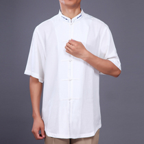 100 Forong Mens Tang Dress Short Sleeve Blouses New Summer Loaded China Wind Green Flowers Porcelain Chinese Mens Clothing Super Slim