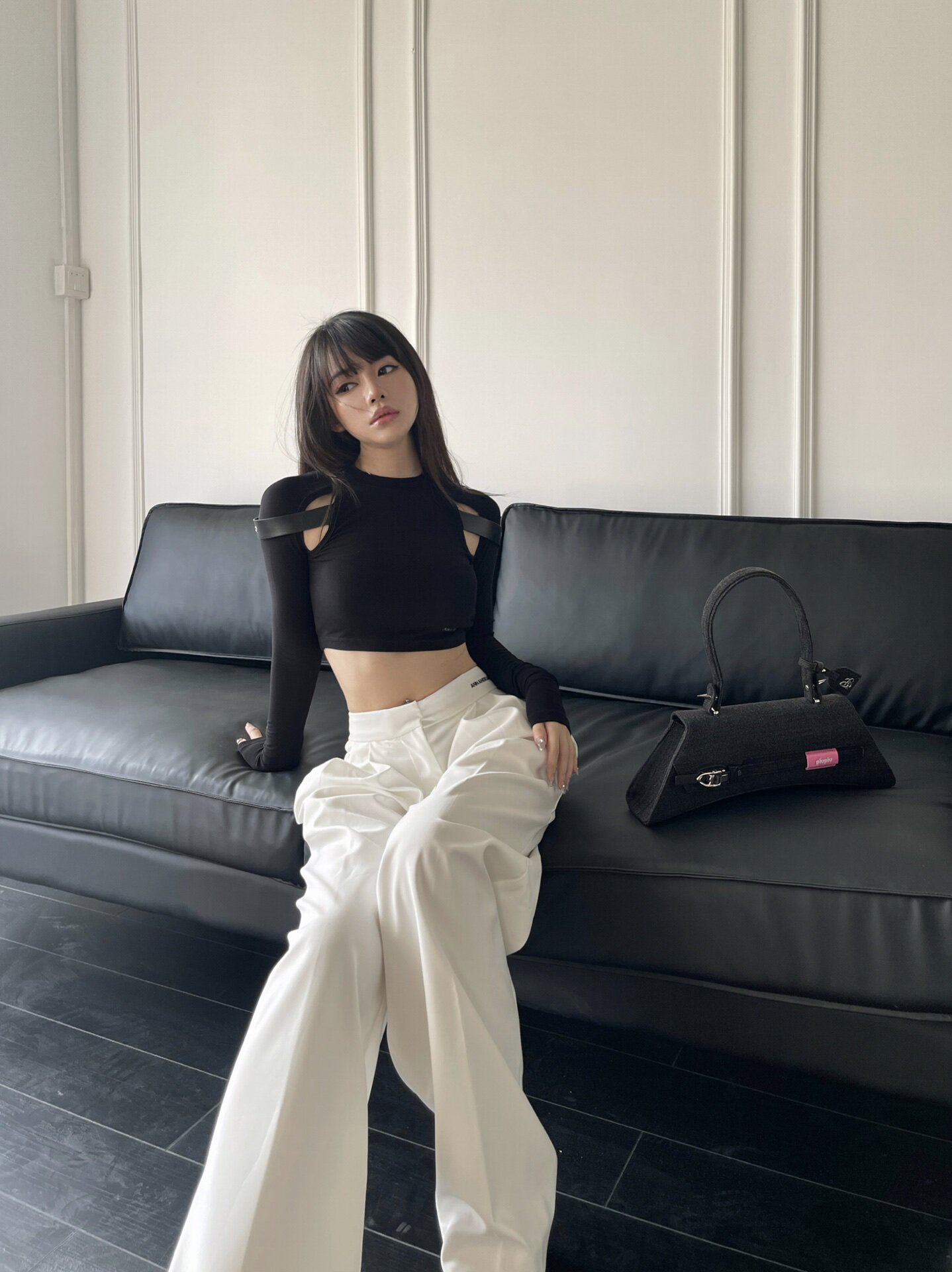 ANN ANDELMAN明星同款阔腿裤 休闲西裤高腰直筒设计拉长比例