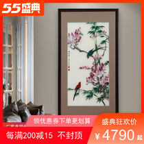 Boutique Su Embroidery Hung Painting Finished Products Xuanguan Decoration Painting Vertical Version New Chinese Corridor Aisle Flower Bird Parrot Bamboo Mural Painting