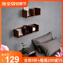 Wall shelf solid wood hanging wall bookshelf bedroom wall hanging decoration living room TV Wall multi-grid storage rack