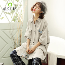 Spring Autumn Season Pyjamas Woman Long Sleeve Pure Cotton Medium Long loose upper body long sweatshirt adorable outside wearing home for two sets