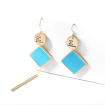 925 silver hook asymmetric personality long yellow earrings 2021 New Tide advanced sense Net red French female fashion