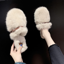 Tide Cards Baotou Half Slippers Women Winter Outwear 2020 New Mesh Red 100 Hitch Fashion Non-slip Flat-bottomed Wool Shoes Cotton Tug