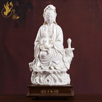 Fanqu White Porcelain Crafts Chen Wende Master Hand Signed Works 15 Inch Sitting Ancient Lotus Sends Guanyin Fine White