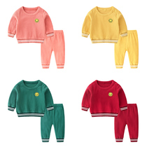 Baby clothes 0 years old 1 boy 3 Spring and Autumn 3 baby thickened warm sports base shirt set for girls