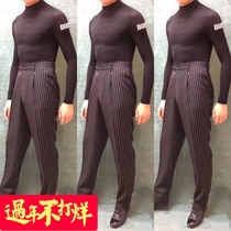 SOFTCHEN DUYQ Mens Latin Dance Slim Striped Top 017 Striped Latin Modern Pants 015