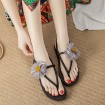 SUNNY COLOR beach sandals Women summer 2021 New flat Korean flower Flip-flops women seaside vacation