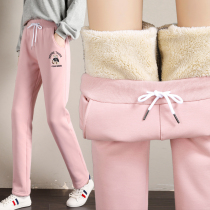 Lamb velvet pants women plus velvet padded casual sweatpants loose winter pants wide legs straight pants cotton pants