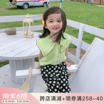 Yang Mejia Childrens Clothing 2022 Summer Dress New Girl Ocean Qi Art Suit Flipped with Shirt Polo Dot bunches Pants